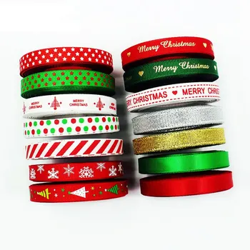 10 mm Vianočné Páse s nástrojmi Vytlačené Grosgrain Pásky pre Darčekové Balenie Svadobné Dekorácie Vlasy Luky urob si sám