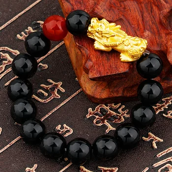 12 mm korálky Čistej medi Pixiu Feng Shui Darček Obsidian Náramok pre mužov a ženy, Ručné dobré Šťastie, Amulet Šperky