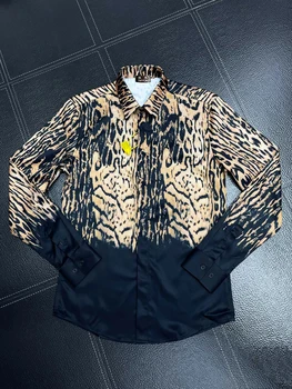 Leopard Spojov Vzor pánske Šaty, Tričká 100% Bavlna, Tlač Dlhý Rukáv Camisas Masculina Bežné Slim Fit, Pánska Business Košele