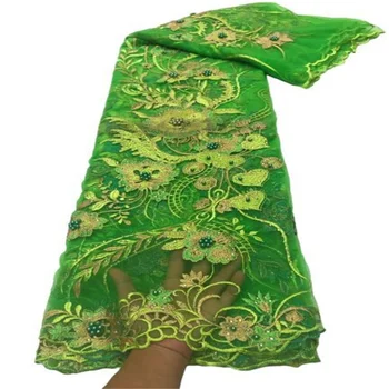 Zelená Afriky Čipky Tkaniny Vysokej Kvality Kamene, Perly, Vyšívané Francúzskej Čipky A Tylu Textílie Nigérijský Čipky Textílie Pre Svadobné Party